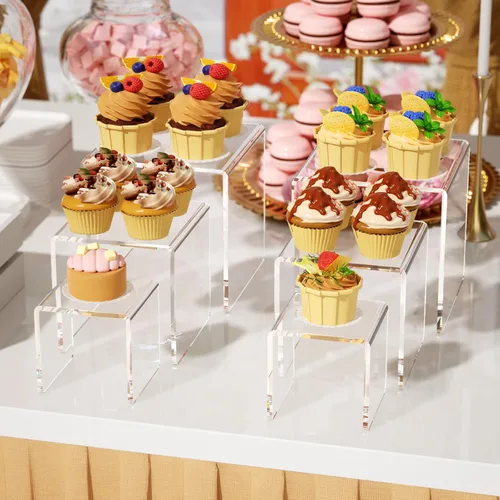 Miniatura 4 de NIUBEE Juego de 2 Elevadores de Acrílico para Exhibir Figuras Funko POP, Soportes Transparentes para Pasteles para Decoraciones de Mesa de Postres