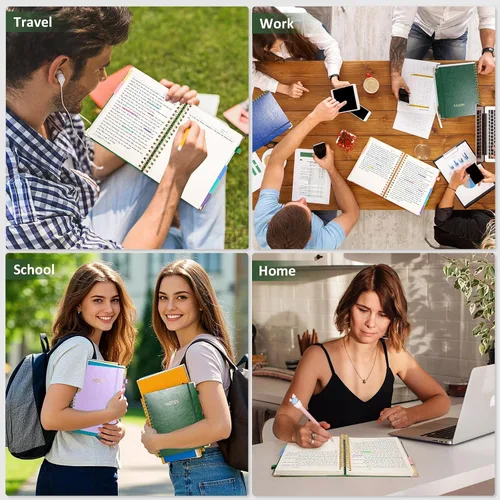Miniatura 7 de Cuaderno de tapa dura en espiral, diario de 20.3 x 25.4 cm, grandes cuadernos B5 con divisores extraíbles y pestañas, 300 páginas, cuaderno de cuero