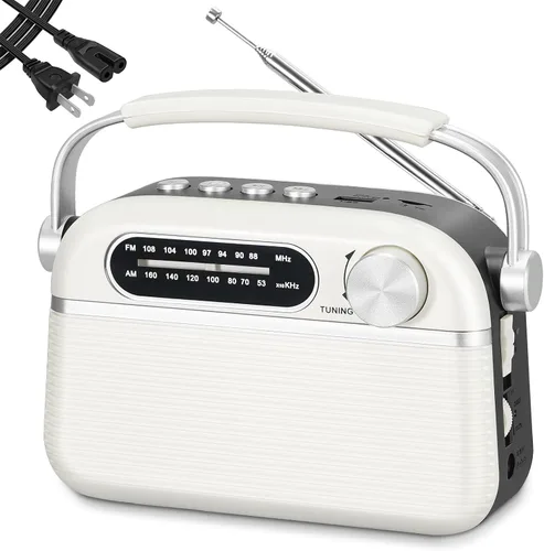 PRUNUS J-130 Radio portátil AM FM, para papá y mamá, alimentación de CA, funciona con baterías/radio recargable para uso de emergencia, radios