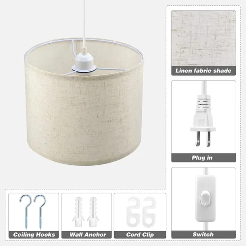 Miniatura 6 de KUAUGST Lámpara colgante enchufable, lámpara colgante de 15 pies con cable de enchufe, interruptor de encendido/apagado, iluminación colgante