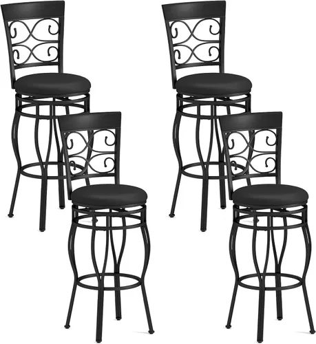 Miniatura 11 de Giantex - Juego de 2 taburetes de bar giratorios de 30 pulgadas, taburetes de bar de altura de barra con respaldo, asiento tapizado de cuero PU