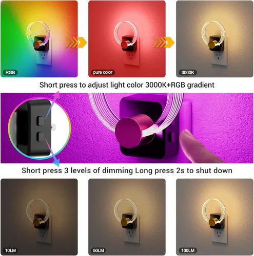 Miniatura 4 de JandCase Luz Nocturna, Luces Nocturnas Cambiantes de Color Enchufables en la Pared, Luz Nocturna RGB con Sensor de Luz, Luz Nocturna Enchufable