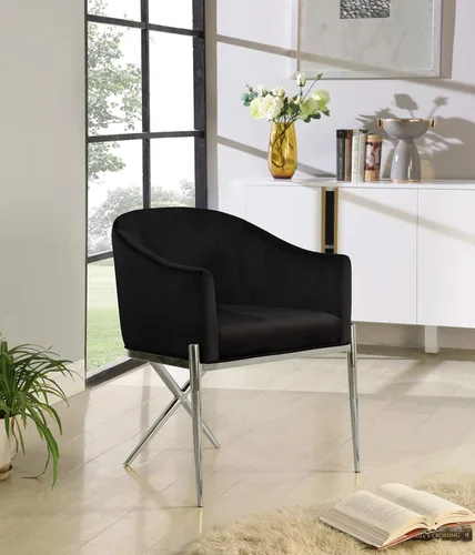 Miniatura 2 de Meridian Furniture Xavier Collection Modern Silla de comedor tapizada de terciopelo contemporáneo con patas de acero resistentes en forma de X