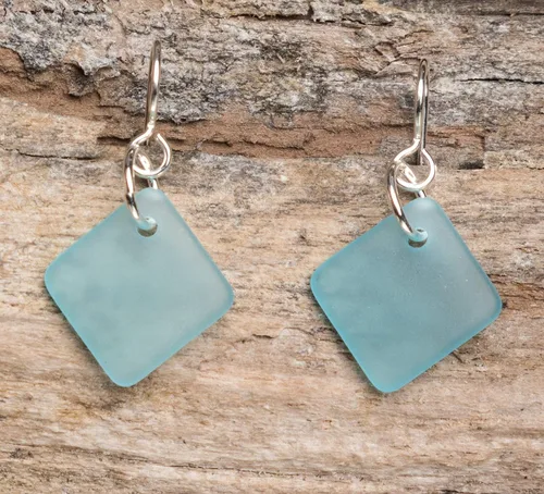 Miniatura 13 de Delicate Diamond Sea Glass Earrings, Beach Glass Earrings for Women by EcoSeaCo, using sustainable, recycled and repurposed material. Handmade