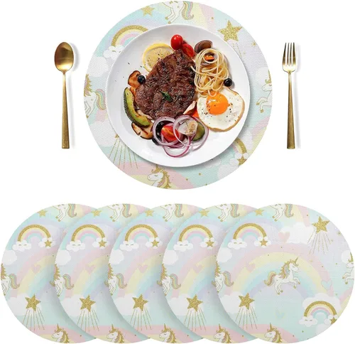 Miniatura 3 de Glittery Gold Unicorns Dining Room Table Placemats, Non Slip Placemats Set Washable for Kitchen Table one sizex1