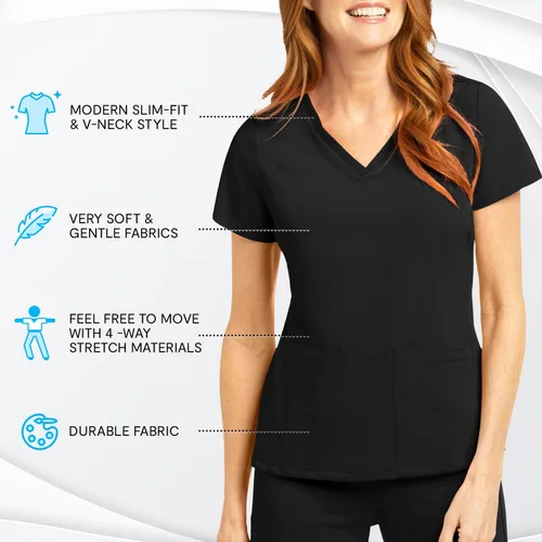 Miniatura 4 de Olive & Co. Camisas médicas para mujer - Black Modern Slim Fit & V-cuello estilo top