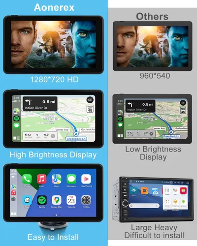 Miniatura 5 de Estéreo de coche inalámbrico CarPlay y Android Auto, pantalla táctil de 7 pulgadas HD, Bluetooth, AirPlay, reproductor de música y video portátil