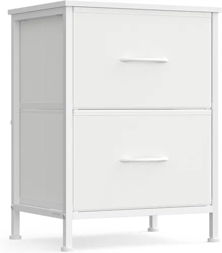 SONGMICS Cajonera para dormitorio, cómoda con cajones, mesita de noche, acero, MDF, 2 cajones de tela no tejida, unidad organizadora de