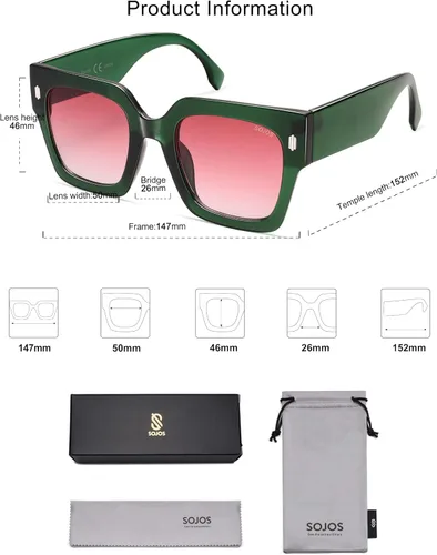Miniatura 29 de SOJOS Gafas de sol cuadradas vintage de gran tamaño para mujer, estilo retro, de lujo, grandes, UV400 SJ2194