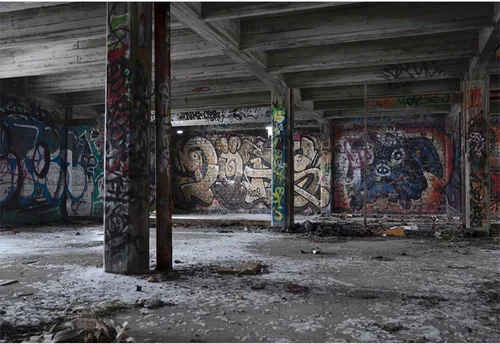 YongFoto Telón de fondo de construcción abandonado de 5 x 3 pies, habitación subterránea desgastada, interior vacío, retro, graffiti, fotografía,