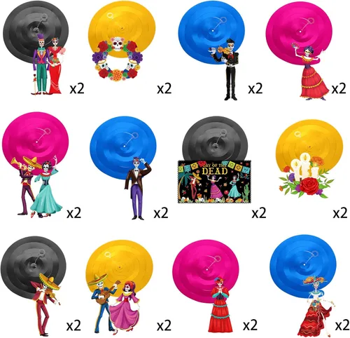 Miniatura 4 de 30 piezas de decoración colgante del Día de los Muertos Dia De Los Muertos para el techo, remolinos de azúcar, calavera colgante, decoraciones