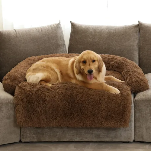 Miniatura 20 de Cama calmante para perro, tapete de felpa esponjoso para perros con protector de muebles con funda extraíble lavable para perros y gatos grandes