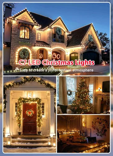 Miniatura 5 de Brightown C7 - Luces LED de Navidad blancas cálidas para exteriores, cadena de luces de Navidad de 17 pies con 25 bombillas de plástico, luces