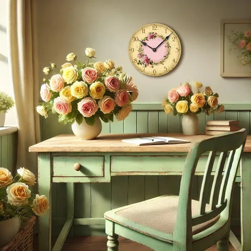Miniatura 2 de Artículo C6032 Reloj estilo vintage Shabby Chic rosas rosas (10.5 pulgadas de diámetro)