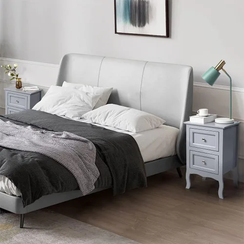 Miniatura 5 de Juego de 2 mesitas de noche con 2 cajones, mesitas de noche de estilo rústico de dos niveles, muebles de noche y mesa auxiliar decorativa