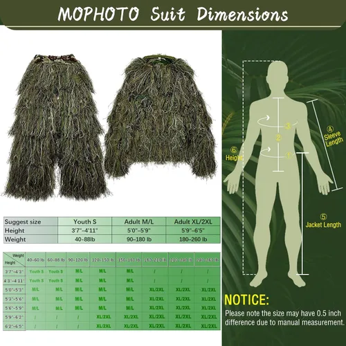 Miniatura 5 de MOPHOTO Traje de caza de camuflaje 3D 5 en 1, chaqueta, pantalones, capucha, bolsa de transporte para adultos y jóvenes, M/L, XL/XXL