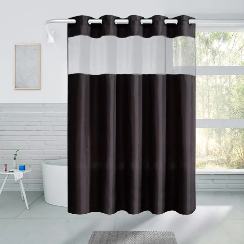Miniatura 7 de Furlinic Cortina de ducha pequeña de 36 x 72 pulgadas, no necesita ganchos, cortinas de baño de tela de tamaño medio con ventana transparente, Gris