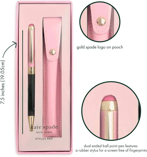 Miniatura 3 de Kate Spade New York Lápiz óptico para pantallas táctiles, bolígrafo de metal con tinta negra y bolsa de almacenamiento, bloque