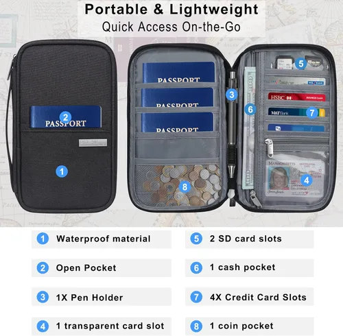 Miniatura 2 de Unaone Billetera para pasaporte de viaje, Negro -, Soporte para pasaporte