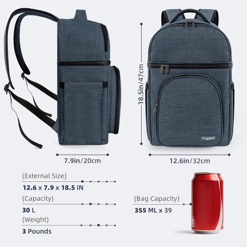 Miniatura 2 de Vogano Mochila de pícnic y accesorios - Juego de pícnic para 2 personas con 2 compartimentos aislados de refrigeración, manta ligera y juego