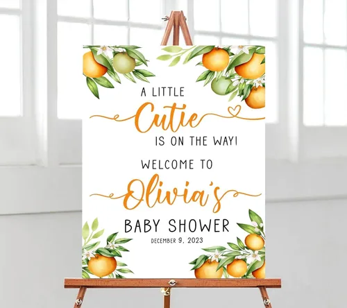 Miniatura 14 de Letrero personalizado con texto en inglés «A Little Cutie Is On The Way» para baby shower, lienzo o tablero estriado, decoración de baby shower