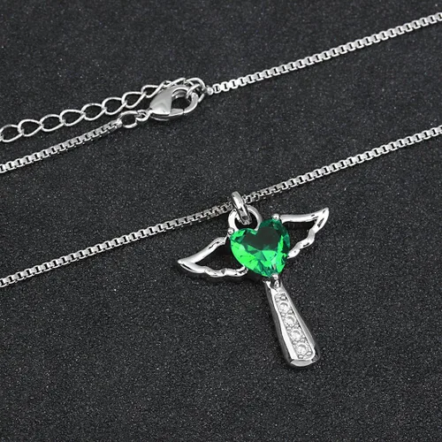 Miniatura 6 de Collar con dije de corazón y piedra natal de ángel, para mujer, circonita cúbica, ala de ángel, dije de corazón, regalo para San Valentín, cumpleaños