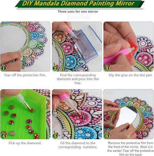 Miniatura 5 de Espejo de diamante, espejo de maquillaje de mandala, pintura de diamante con forma especial para principiantes, manualidades, regalos