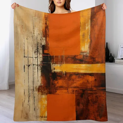 Miniatura 7 de Manta para sofá, manta abstracta rústica naranja y marrón, suave y mullida, manta de felpa acogedora y ligera, vintage, abstracta desordenada
