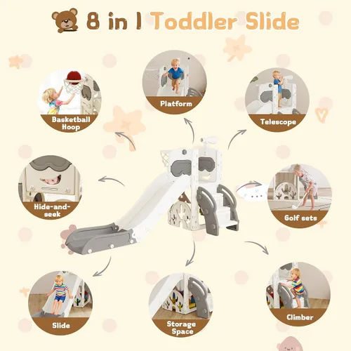Miniatura 3 de Tobogán 8 en 1, tobogán interior para niños pequeños de 1 a 3 años y juego para interiores y exteriores, con almacenamiento, escalador, telescopio