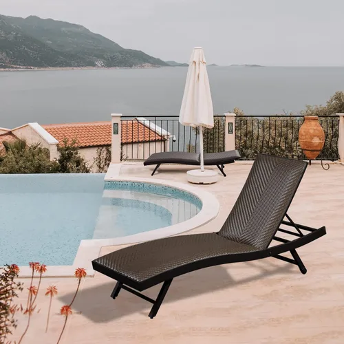 Miniatura 3 de Domi - Juego de 2 tumbonas para exteriores, de aluminio, acolchadas, de espuma de secado rápido, con respaldo ajustable para playa, piscina, césped