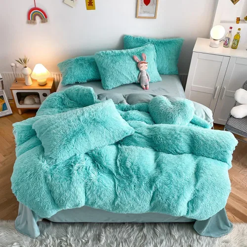 Miniatura 26 de chovy Juego de edredón de pelo sintético teñido anudado negro, gris y blanco, tamaño King, juego de cama de 3 piezas, ultra suave, franela de felpa