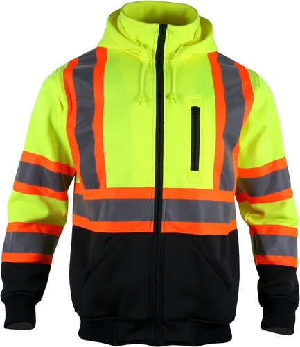 Miniatura 2 de VENDACE Sudadera con capucha reflectante de alta visibilidad ANSI Clase 3 para hombres con capucha desmontable (amarillo, XL)