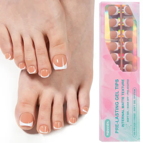 Miniatura 7 de Misssix Puntas de uñas de gel francesas negras, 240 piezas de puntas francesas de uñas postizas largas cuadradas, no es necesario limar, puntas 3