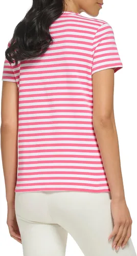 Miniatura 3 de Calvin Klein Women's Comfortable Snap Detail Crew Neck Striped Short Sleeve