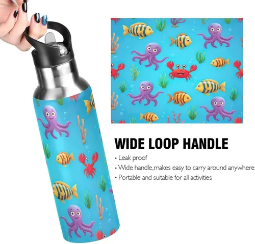 Miniatura 4 de Cute Colorful Cartoon Fish Stainless Steel Vacuum Insulated Water Bottle 32 Oz Leakproof Water Bottles, BPA-Free Sports Water Bottle