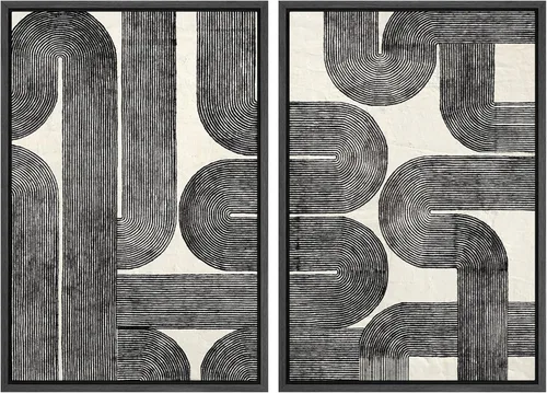 Miniatura 85 de SIGNWIN Lienzo enmarcado para pared, juego de arte de collage de ondas en espiral de mediados de siglo, formas abstractas, acogedor, neutro