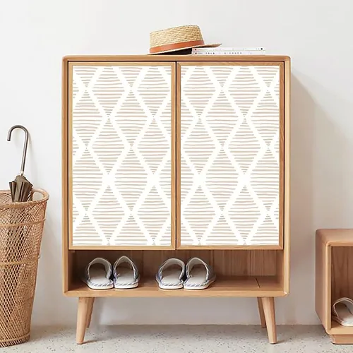Miniatura 3 de Papel tapiz moderno de color blanco y beige para despegar y pegar, 17.7 x 80 pulgadas, a rayas, extraíble, de vinilo, impermeable, papel