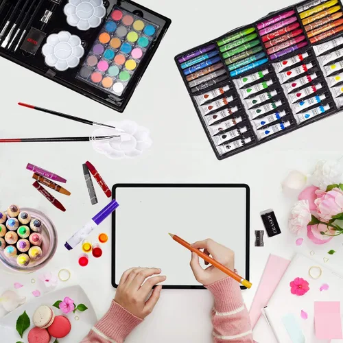 Miniatura 5 de KINSPORY Kit de suministros de arte de lujo para niños, niñas, adolescentes, de 5 a 12 años, con bloc de bocetos, acuarelas, crayones, lápices, Azul