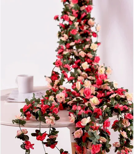Miniatura 8 de Flores de rosas falsas, paquete de 2 flores artificiales de 8.2 pies, guirnalda de flores colgantes para habitación, hogar, hotel, oficina, boda