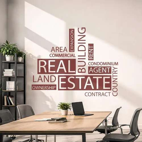 Miniatura 3 de Vinilo grande para pared, diseño de agencia inmobiliaria, palabras, agente inmobiliario, decoración de oficina, mural (ig6162), color negro, M, 22.5