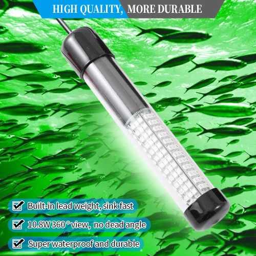 Miniatura 5 de SAMDO IP68 Lámpara LED submarina de 12V para pesca, luz de 1080 lúmenes que atrae peces, luz para pesca nocturna de 10.8W Verde