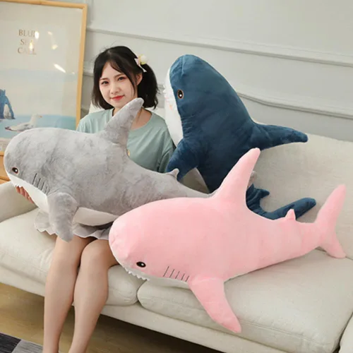 Miniatura 3 de Almohada de peluche de tiburón gigante de 30 pulgadas, almohadas suaves de felpa de tiburón grande para niños, cómoda almohada para dormir, cojín