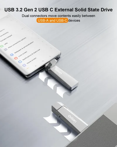 Miniatura 4 de Orlian Unidad de estado sólido SSD portátil externa de 64 GB, hasta 450 MB/s USB 3.2 Gen 2 de estado sólido, tipo C + USB A Dual Drive