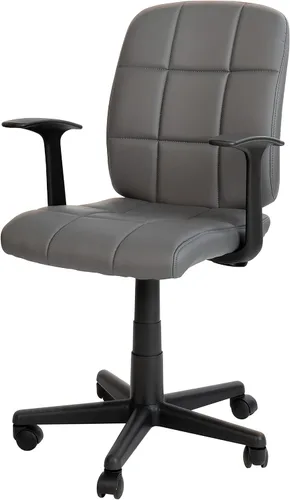 Flash Furniture Clayton - Silla giratoria de respaldo medio con brazos, tapicería de vinilo gris, respaldo copetudo y giro de 360°