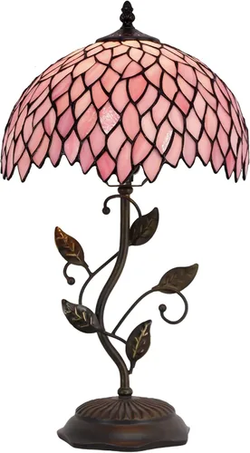 Miniatura 9 de Tiffany Table Lamp, Stained Glass Desk Light, W12H19 Inch, Metal Leaf Base (Sea Blue Pearl Style)