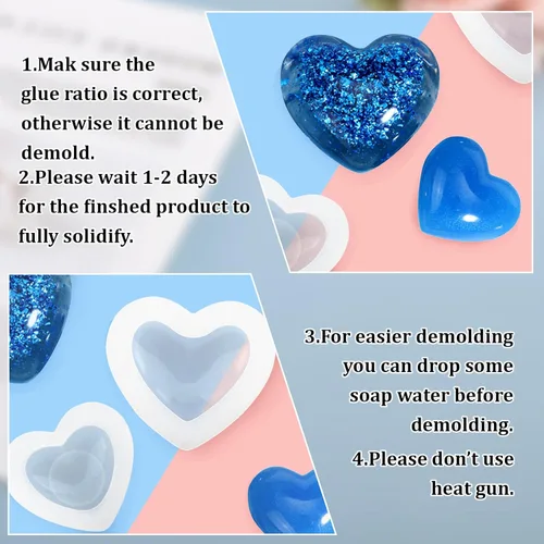 Miniatura 3 de WANDIC Moldes de silicona – 2 moldes de jabón 3D en forma de corazón para manualidades de jabón hechas a mano y resina