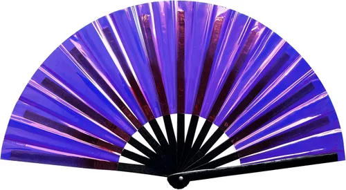 Miniatura 5 de Gionforsy 1 ventilador plegable rave para mujer, ventilador de mano grande de bambú con tela de color brillante para festival