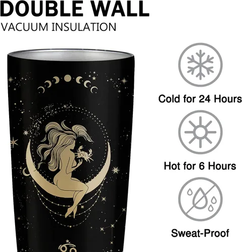 Miniatura 2 de Witchy Gothic Gifts' Zodiac Astrology Cup - Tumbler de Constelación Aislado de Acero Inoxidable de 20 OZ para Mujeres Cáncer