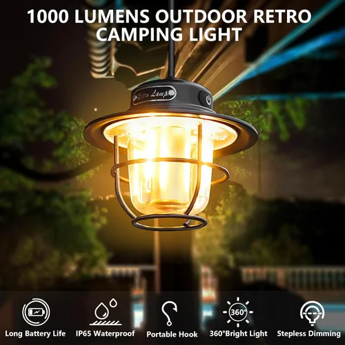 Miniatura 4 de Linterna de Campamento, Luz Portátil de Campamento, Linternas Recargables 4 Modos de Luz (1300-6500K), Brillo Ajustable, Linterna LED Impermeable