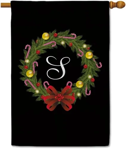 Miniatura 36 de Bandera de bienvenida con monograma de Feliz Navidad, letra A, bandera de jardín, 12.5 x 18 pulgadas, impresión de doble cara para exteriores